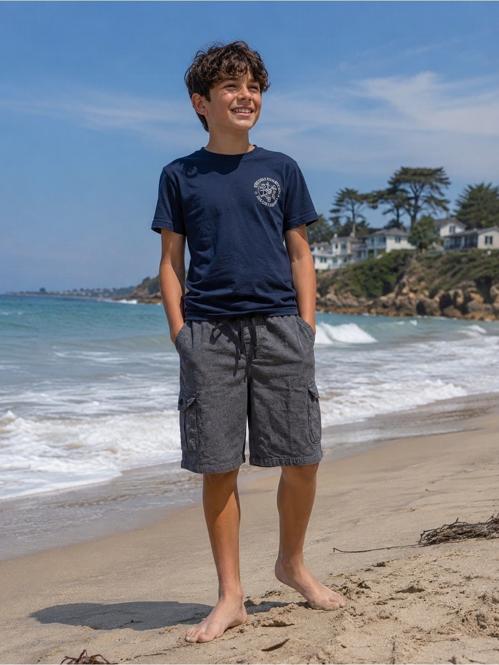 🔥 Boys LOXA Cargo Shorts Size 16 Gray Drawstring Utility Casual